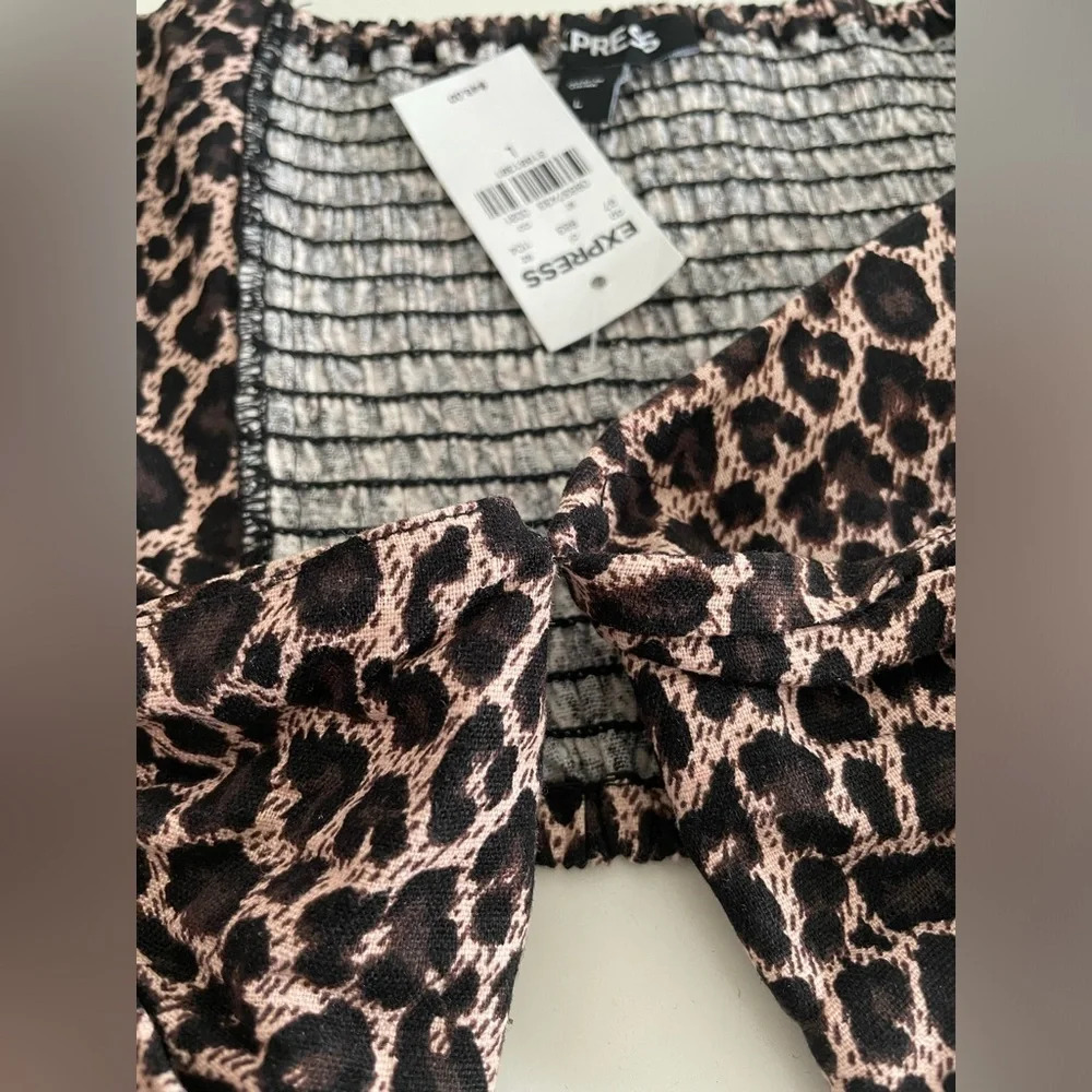 Express Leopard Print Linen Crop Tube Top with Front Tie Women’s Large NWT - Picture 11 of 13